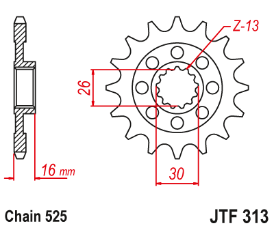 JT SPROCKETS gear wheel JTF313.16 (RC30, 34416jt)